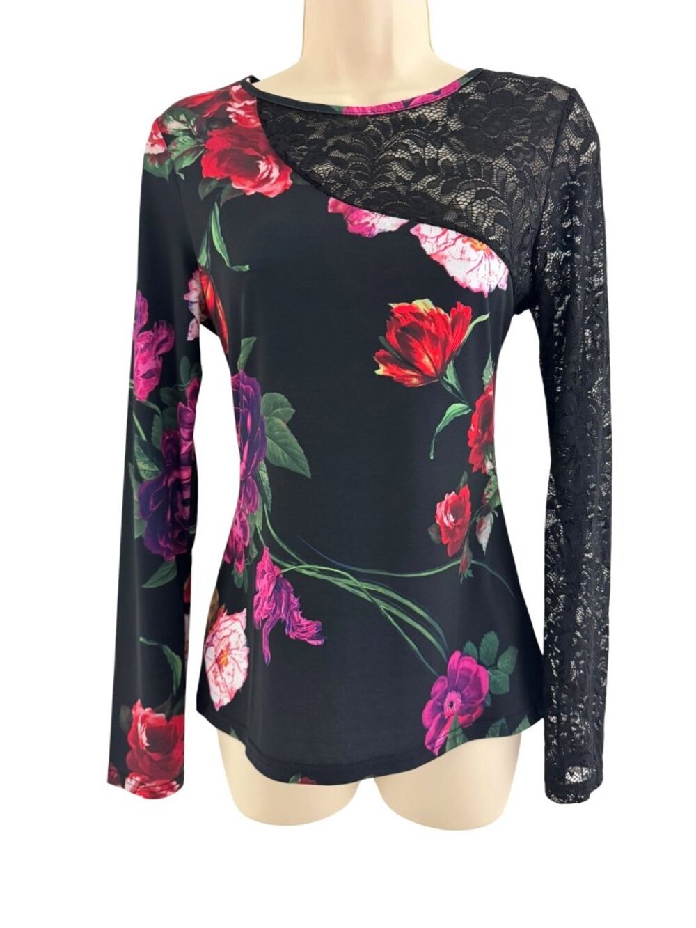 Sexy Pretty Floral Lace Long Sleeve Top Shirt Blouse Size S Evening Party Venus